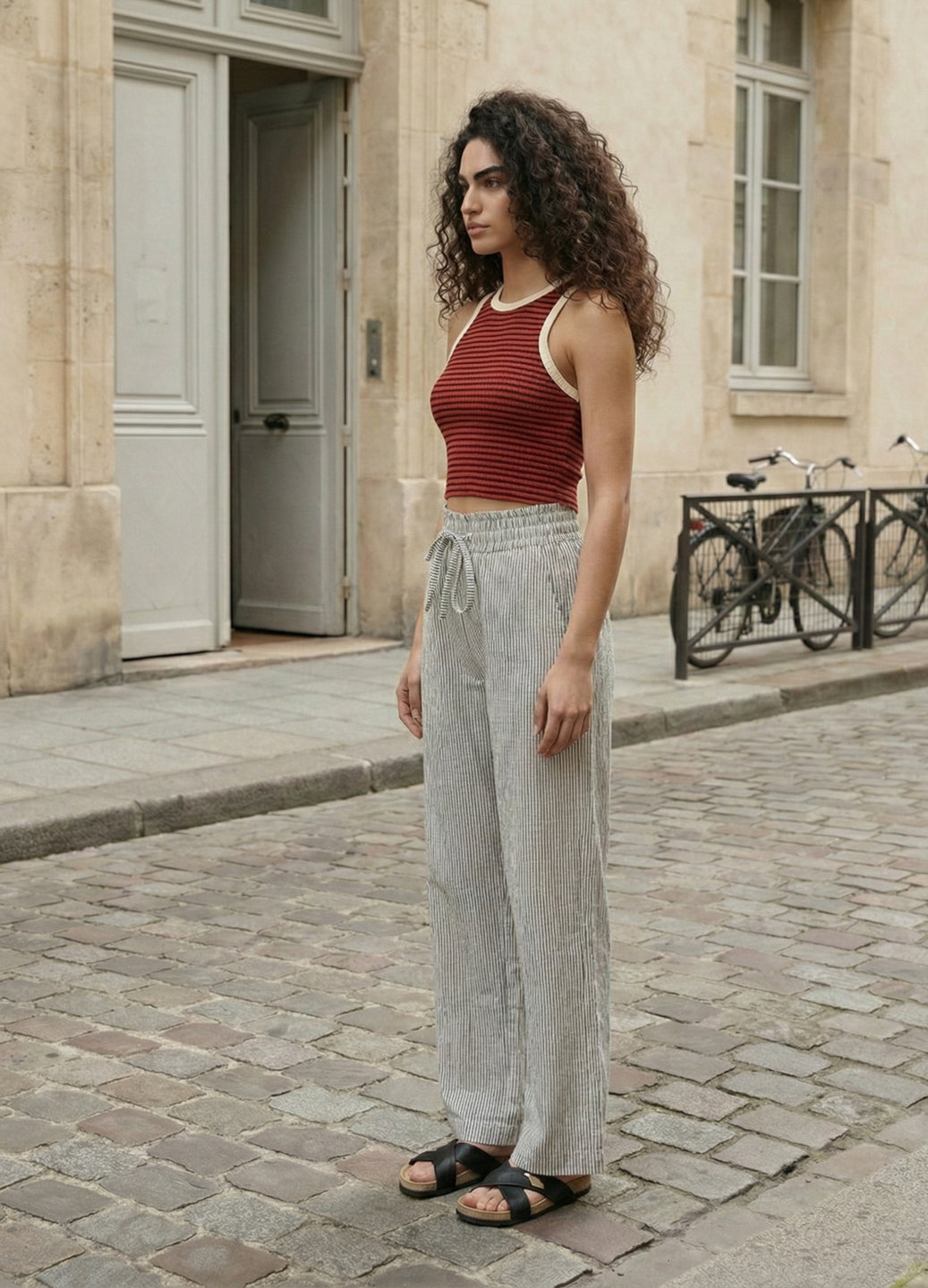 Women Stripped High Rise Parallel Trousers