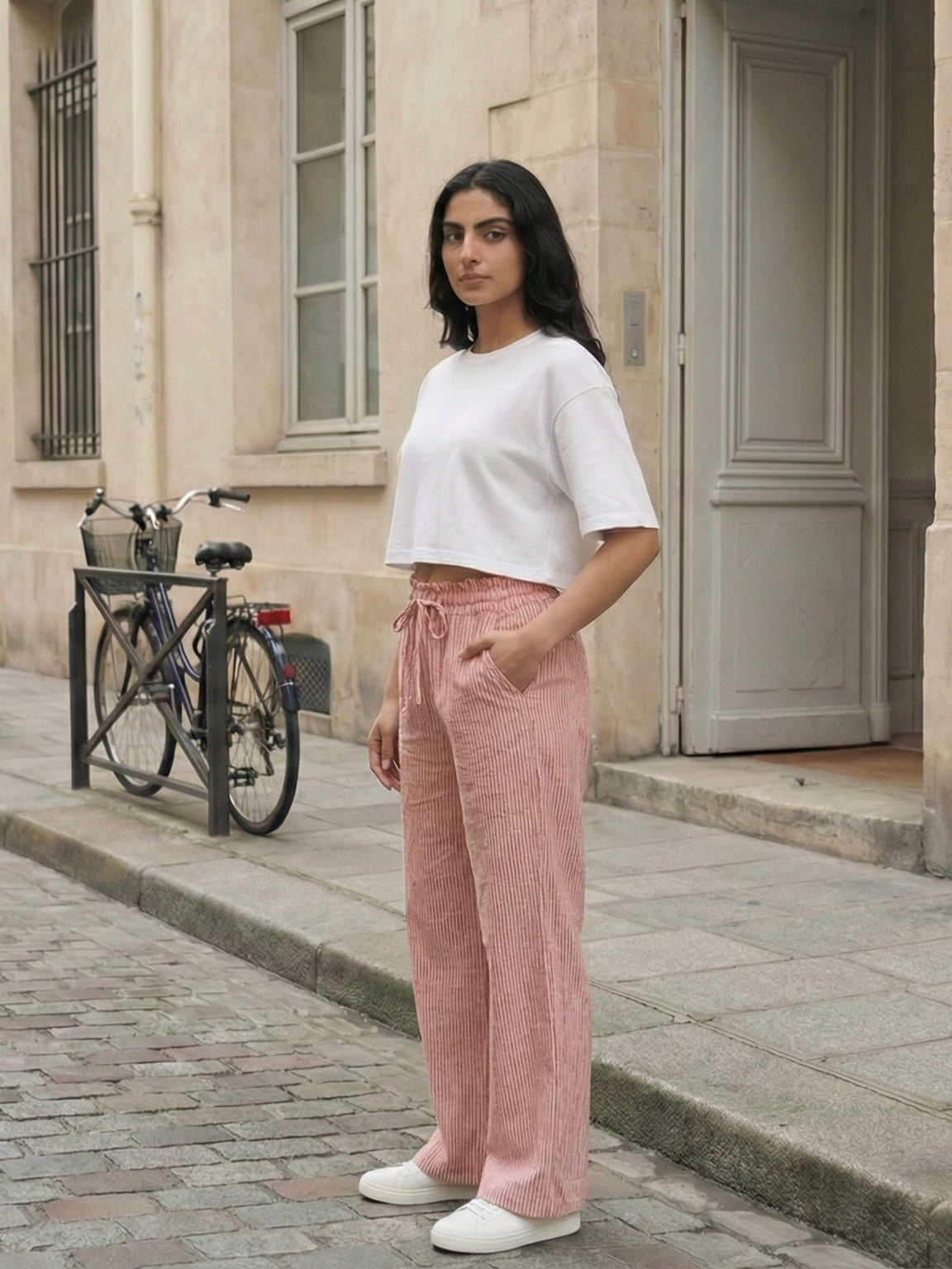 Women Stripped High Rise Parallel Trousers