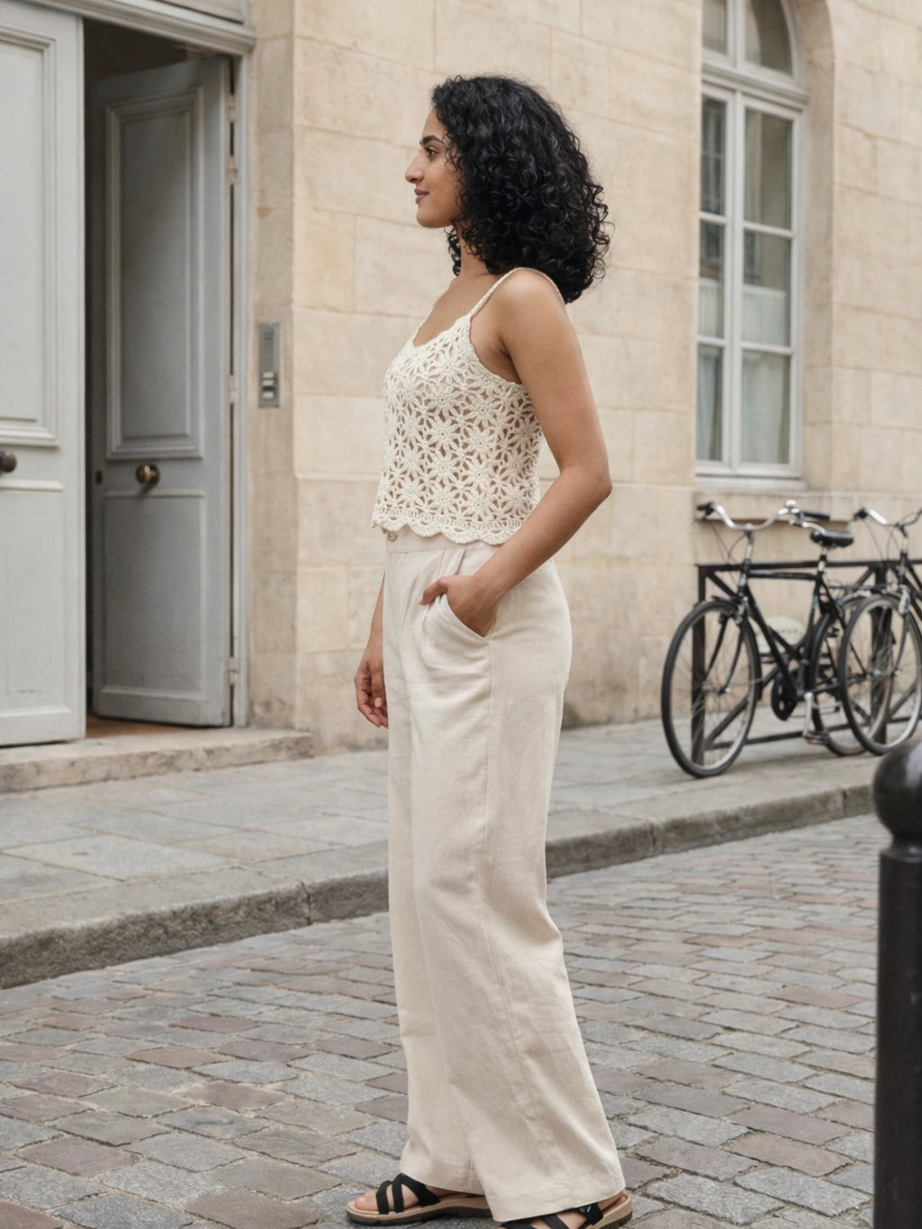 Signature Cotton Duck Mid-rise Trousers- Non-Transparent Office Pants with Deep Pockets