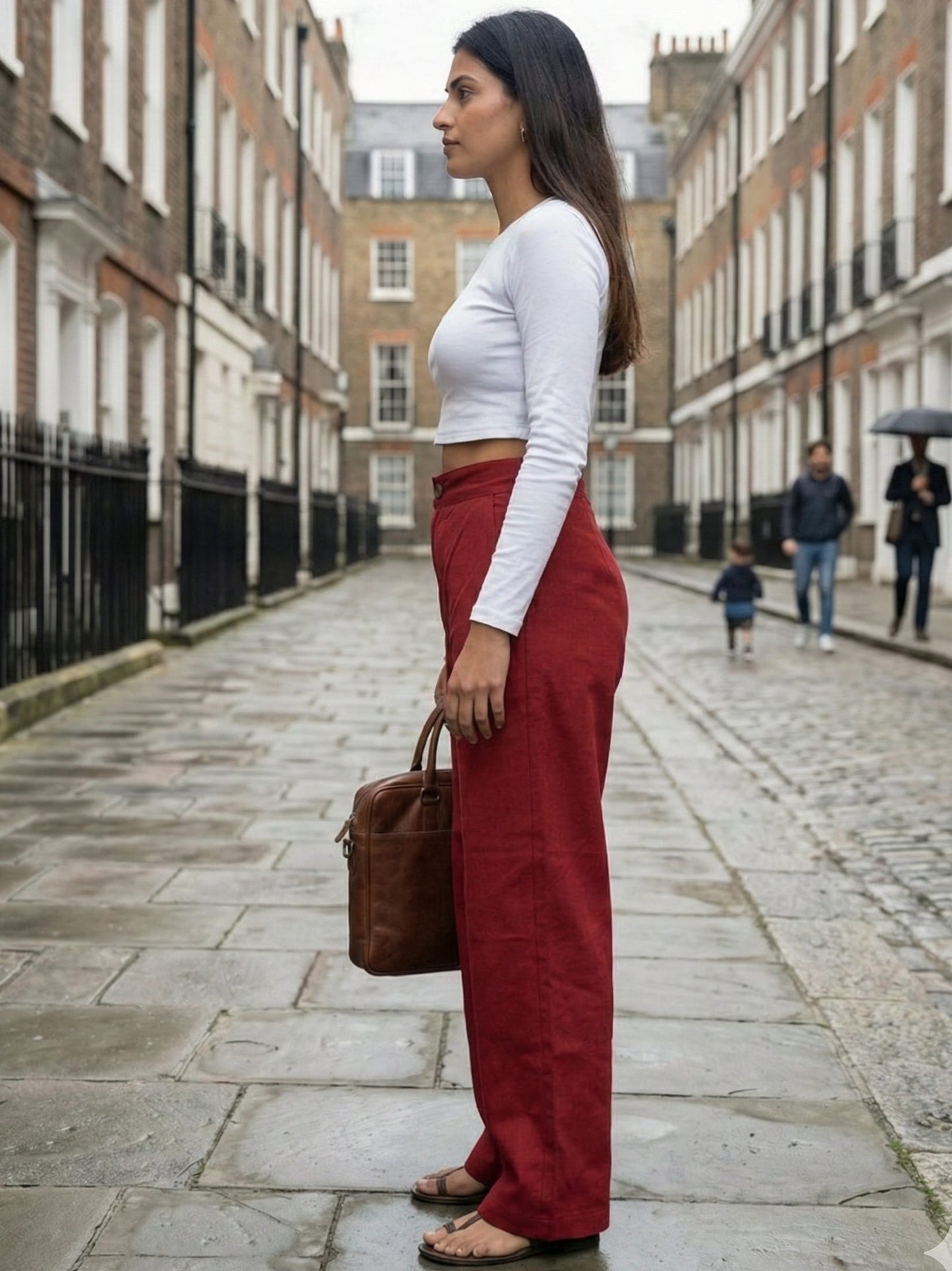 Signature Cotton Duck Mid-rise Trousers- Non-Transparent Office Pants with Deep Pockets