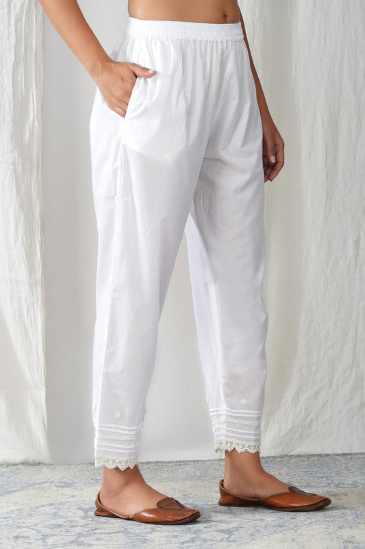 Women Relaxed Fit Solid Lace Cotton Pant