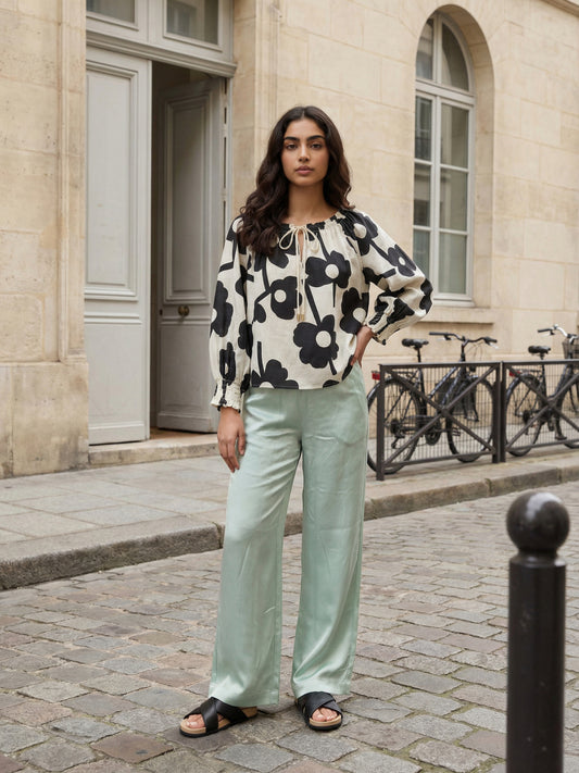 Women Fluid High Rise Smart Flare Trousers