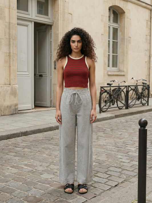 Women Stripped High Rise Parallel Trousers