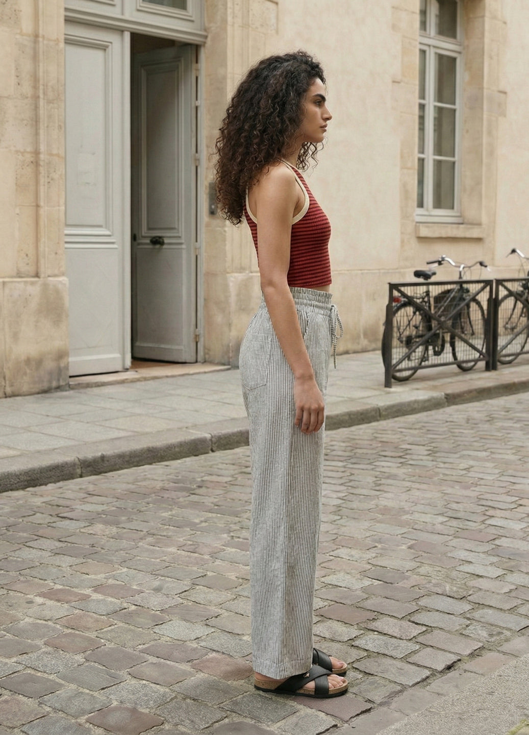 Women Stripped High Rise Parallel Trousers