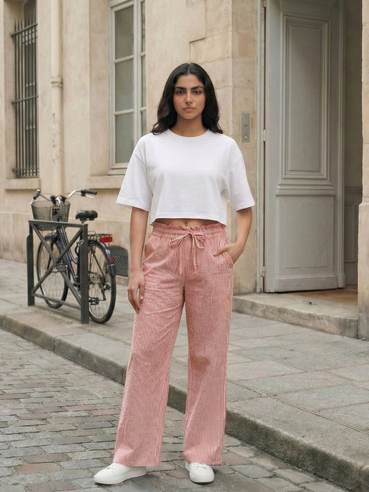 Women Stripped High Rise Parallel Trousers