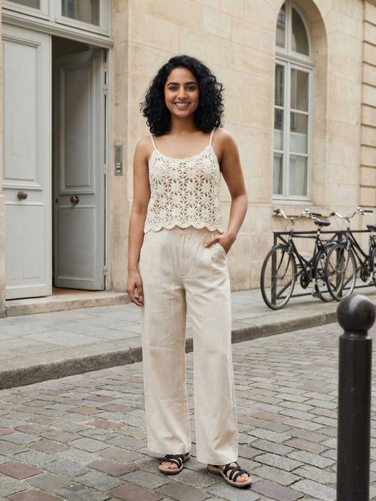 Signature Cotton Duck Mid-rise Trousers- Non-Transparent Office Pants with Deep Pockets