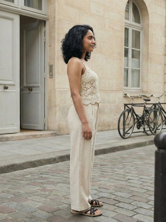 Signature Cotton Duck Mid-rise Trousers- Non-Transparent Office Pants with Deep Pockets