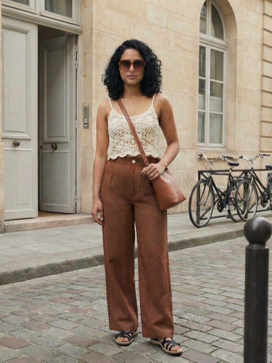 Signature Cotton Duck Mid-rise Trousers- Non-Transparent Office Pants with Deep Pockets